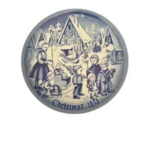 1974 Blue & White Christmas Plate Snow Scene Ready To Hang By Norcrest